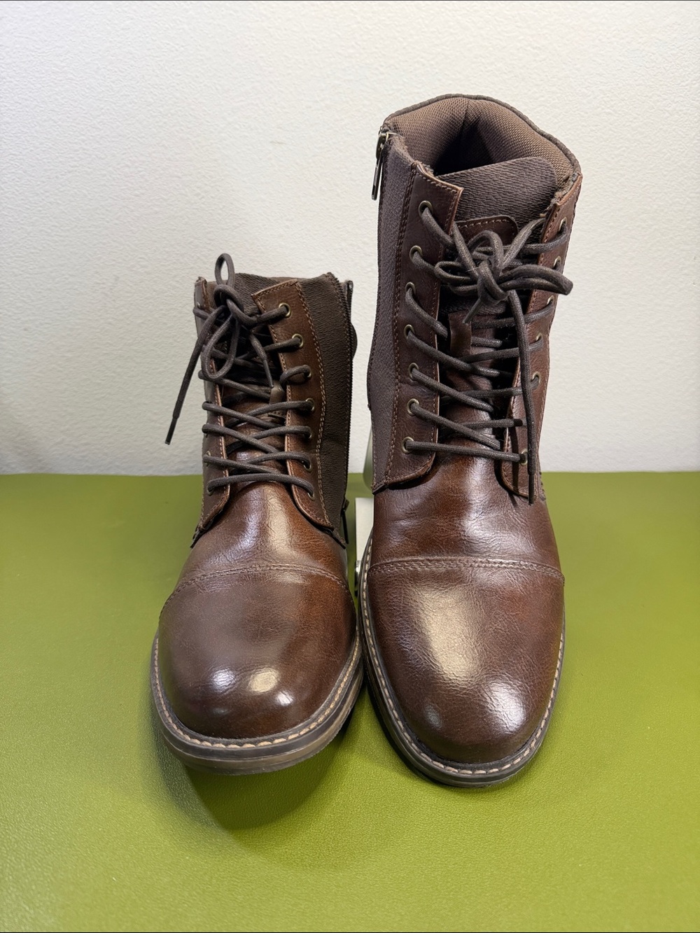 Men's Brown Leather Lace-Up Combat Boots Size 12 New